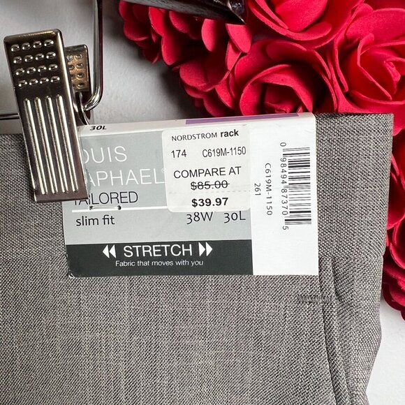 Louis Raphael Men's Flat Front Dress Pants Slim Fit 38W 30L Taupe - Picture 2 of 11